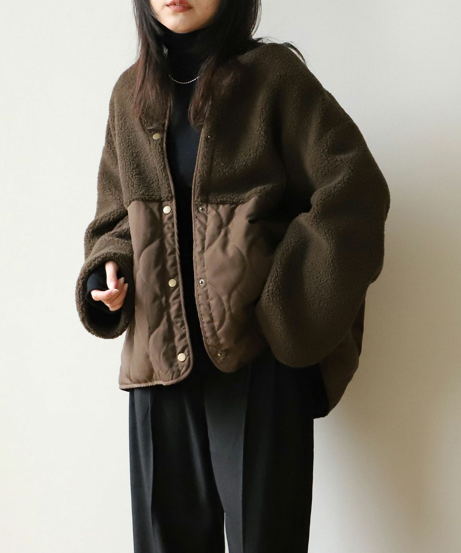 値下げ　NO.ID ボア切り替えコート　サイズ1 宅配便】ボア切り替えキルティングコート／tops2136 | DAY CLOSET