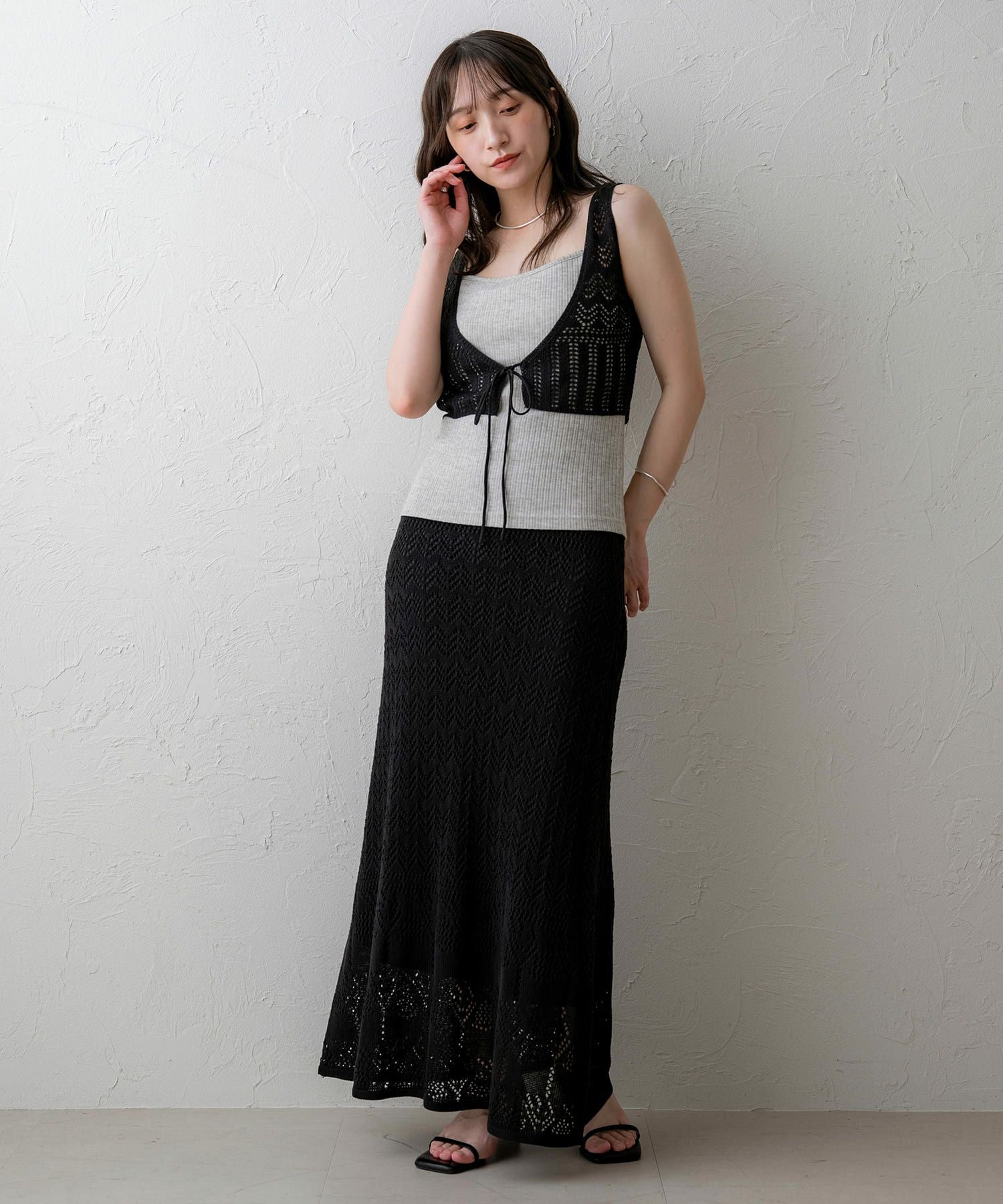 【未使用】モルガン 贅沢ビーズ刺繍 クロシェ編みスカート ブラックフォーマル 夏物 日本製 ブラックフォーマルスカート：EU-62 レーススカート 単品