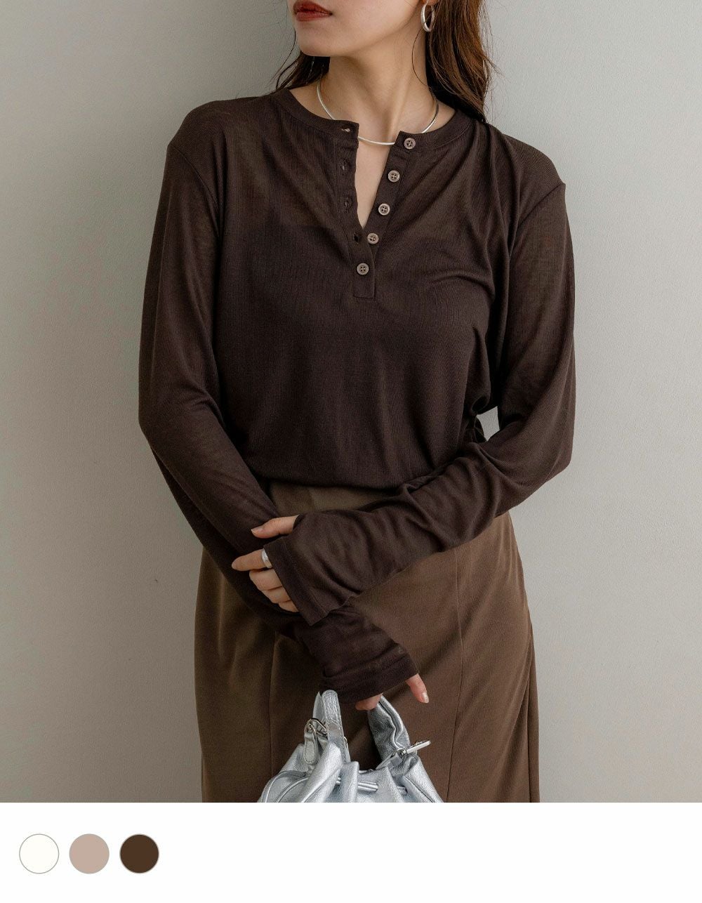 ANNE-VALERIE HASH ブラウン 長袖 カットソー M シアーカットソーヘンリーネックロンT | NOAHL(ノアル)公式通販